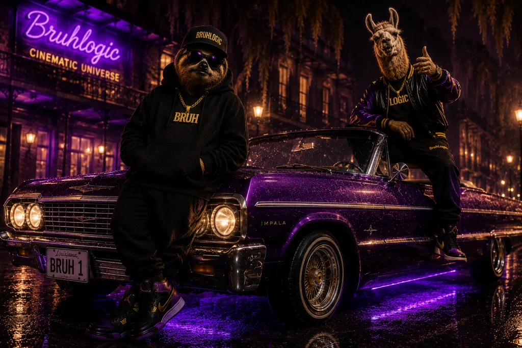 Bruh and Logic with the purple Impala — BruhLogic Cinematic Universe